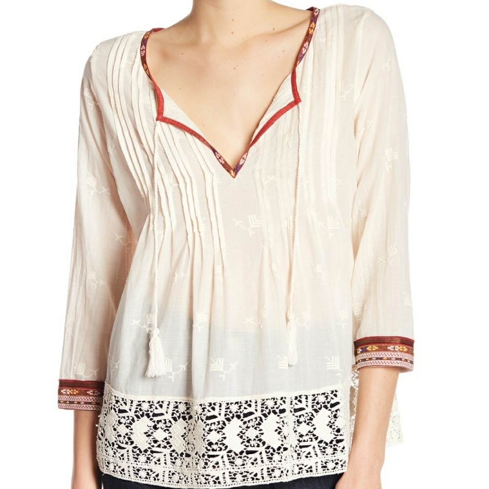 Joie Gustavie Print Trim Blouse Size small